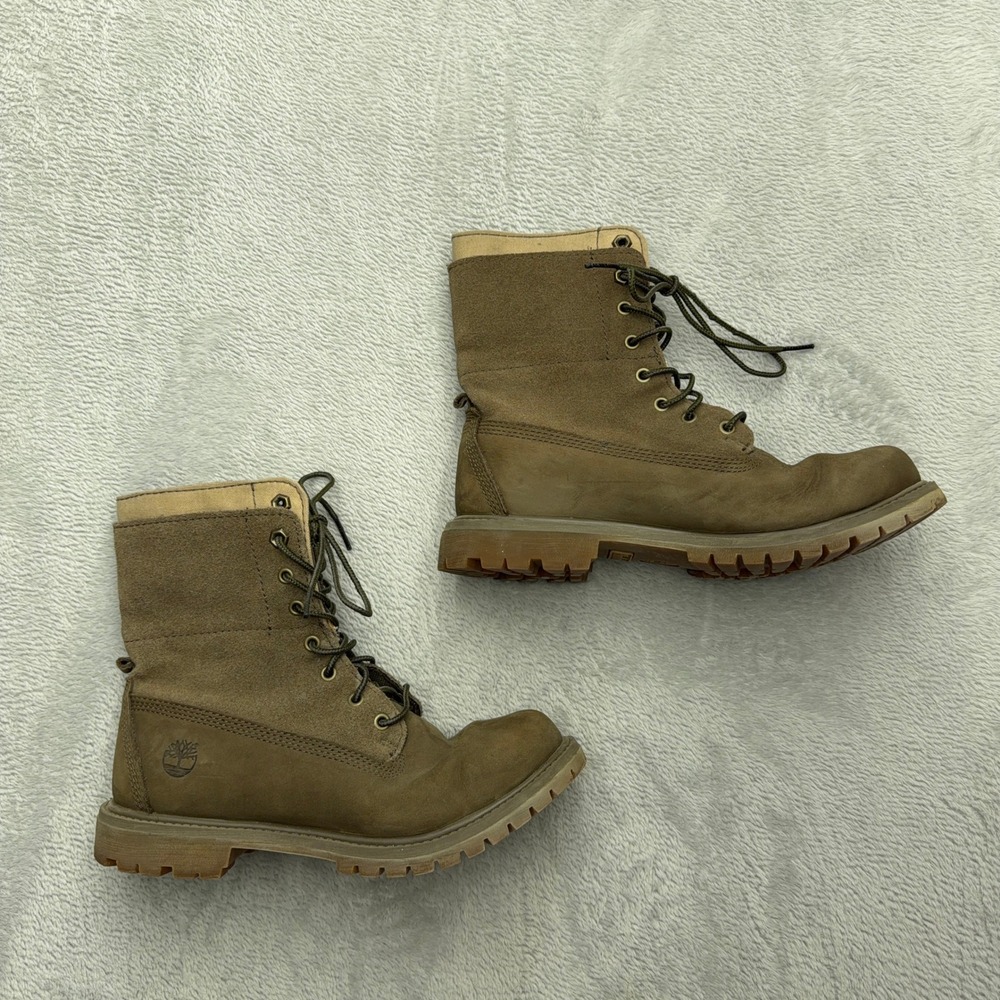 Timberland Boots Womens 7.5 Olive Green 6 Inch Lace Up Suede Nubuck Lug Sole